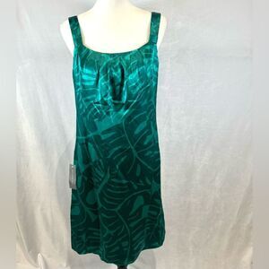 Ann Taylor 100% silk turquoise green print dress size 10P NWT